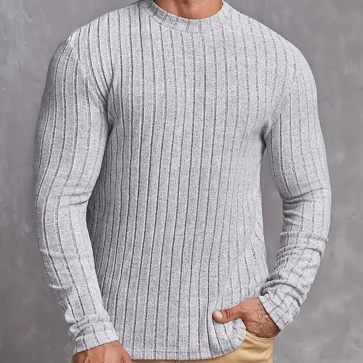 Men's Ribbed Sweater with Round Neck, Slim Fit
