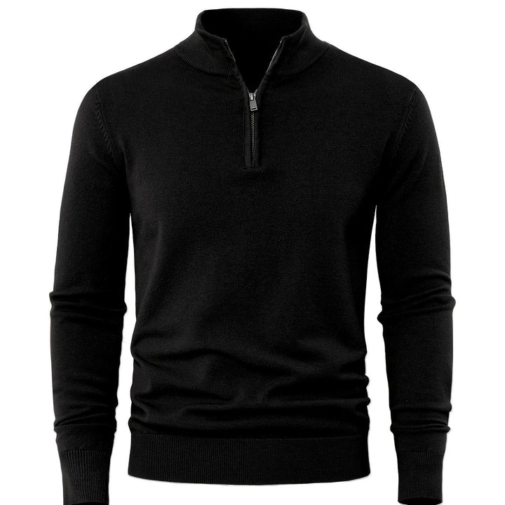Men's Sweater with Half Zip and Stand-Up Collar