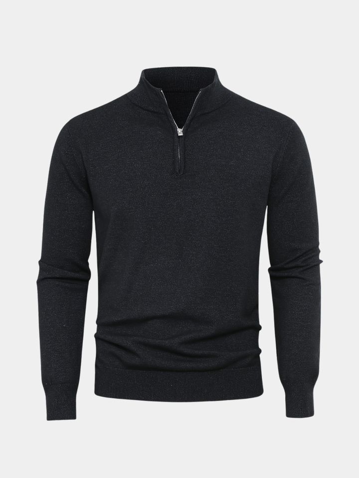 Men's Sweater with Half Zip and Stand-Up Collar