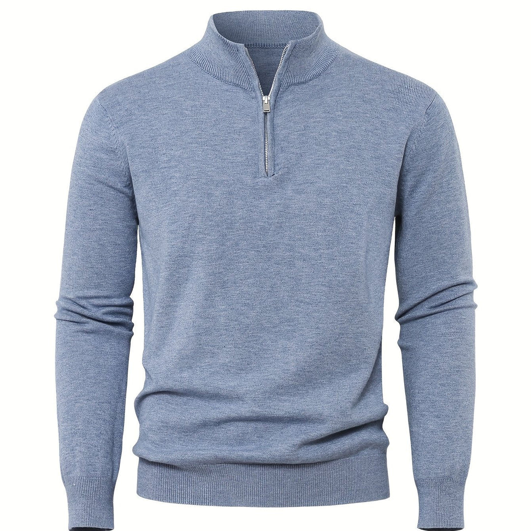 Men's Sweater with Half Zip and Stand-Up Collar