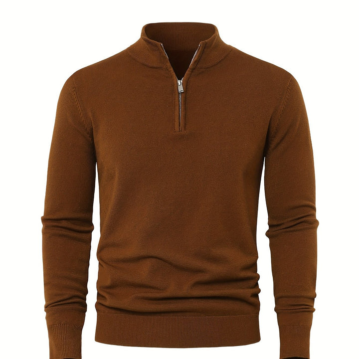 Men's Sweater with Half Zip and Stand-Up Collar