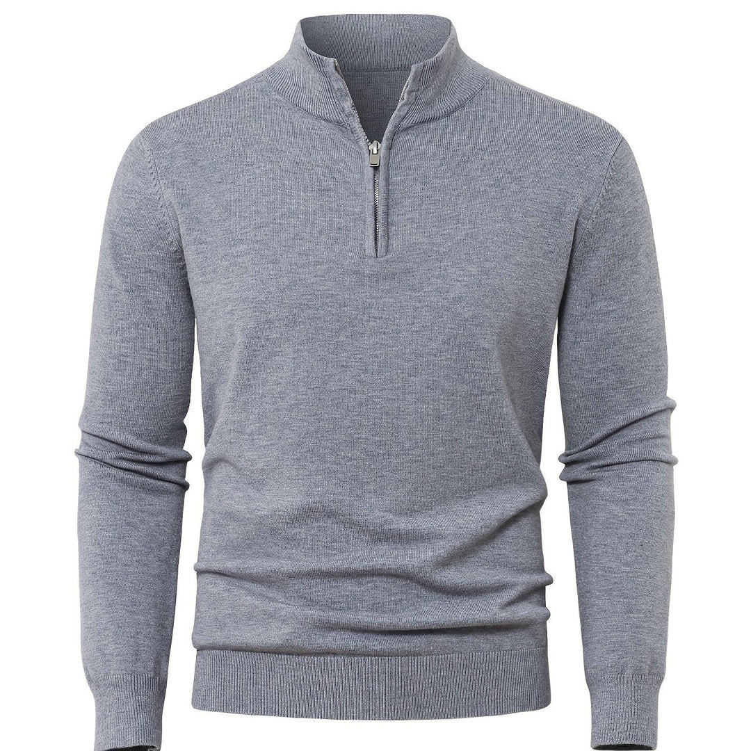 Men's Sweater with Half Zip and Stand-Up Collar
