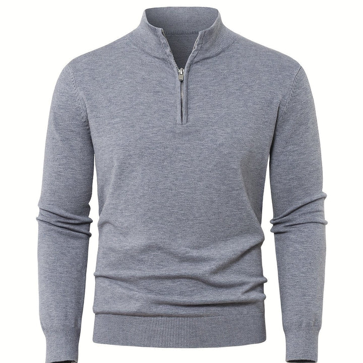 Men's Sweater with Half Zip and Stand-Up Collar