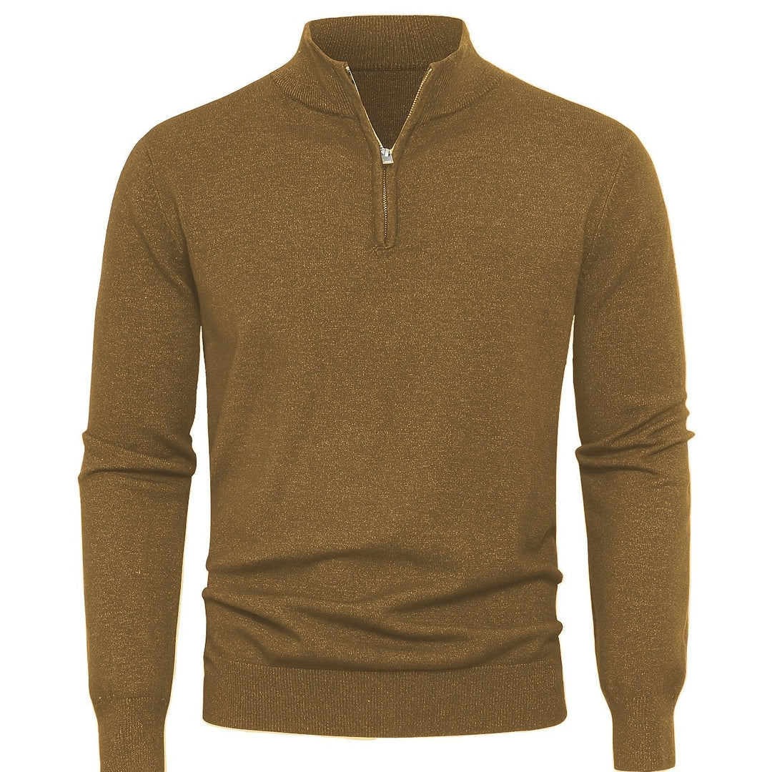 Men's Sweater with Half Zip and Stand-Up Collar