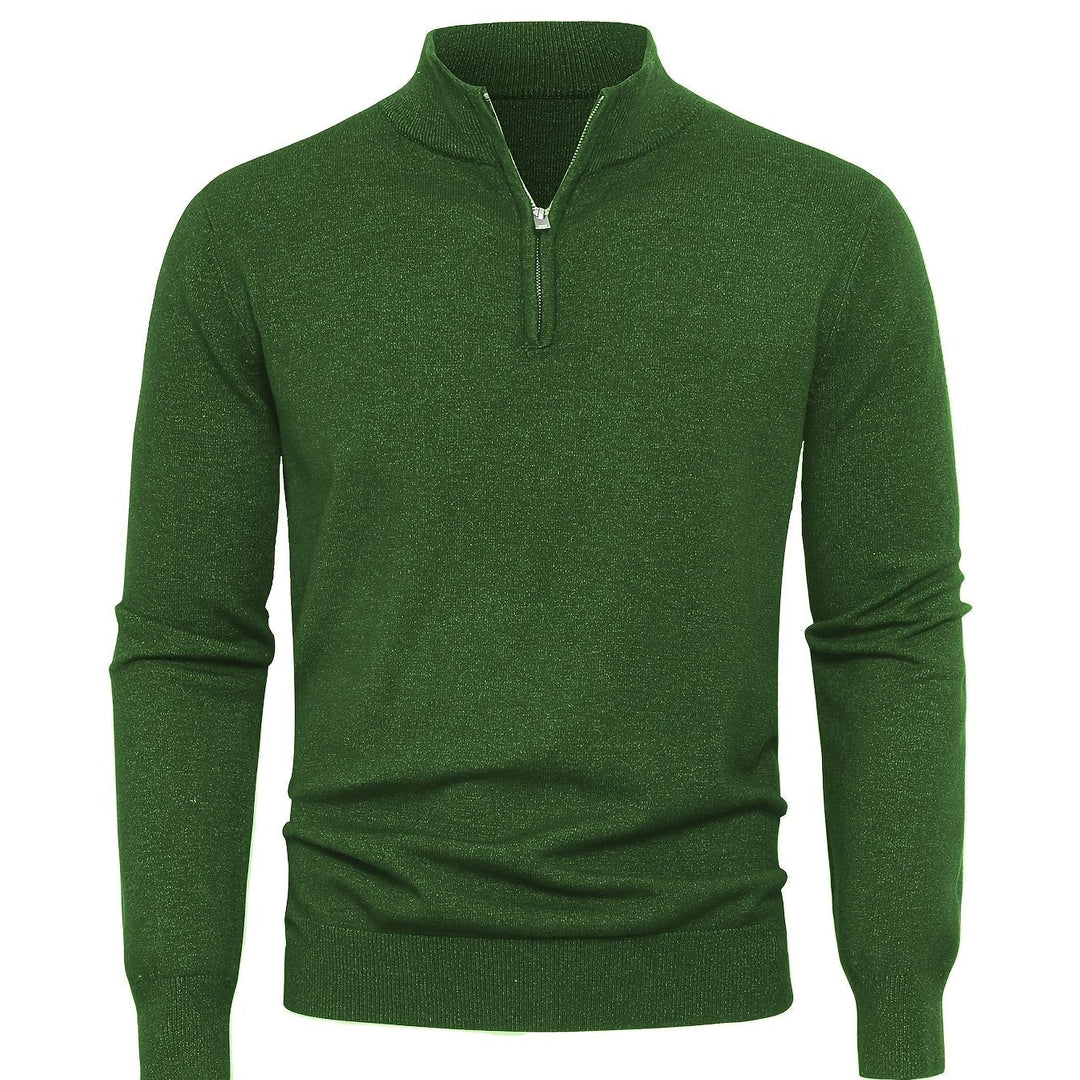 Men's Sweater with Half Zip and Stand-Up Collar