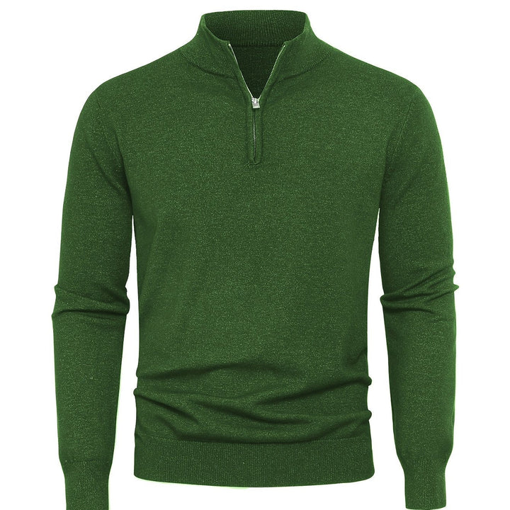 Men's Sweater with Half Zip and Stand-Up Collar