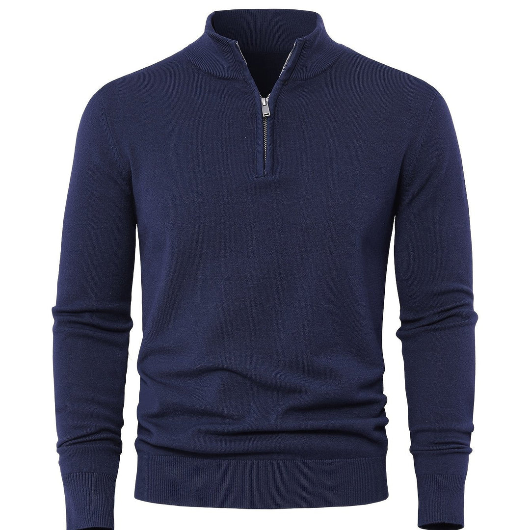 Men's Sweater with Half Zip and Stand-Up Collar