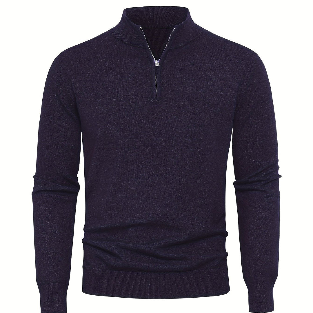 Men's Sweater with Half Zip and Stand-Up Collar