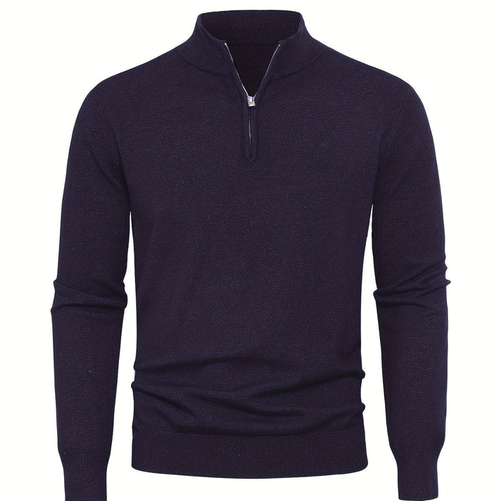 Men's Sweater with Half Zip and Stand-Up Collar