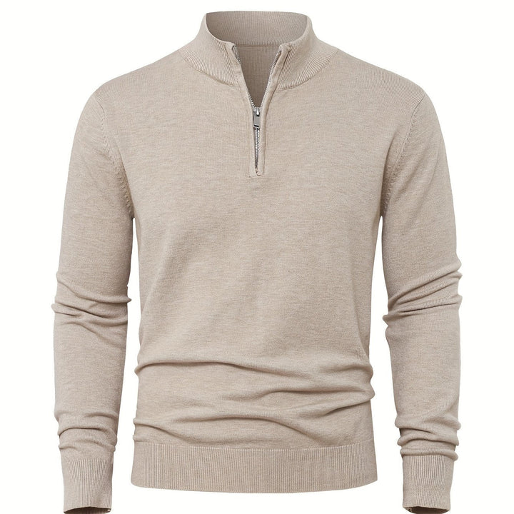 Men's Sweater with Half Zip and Stand-Up Collar