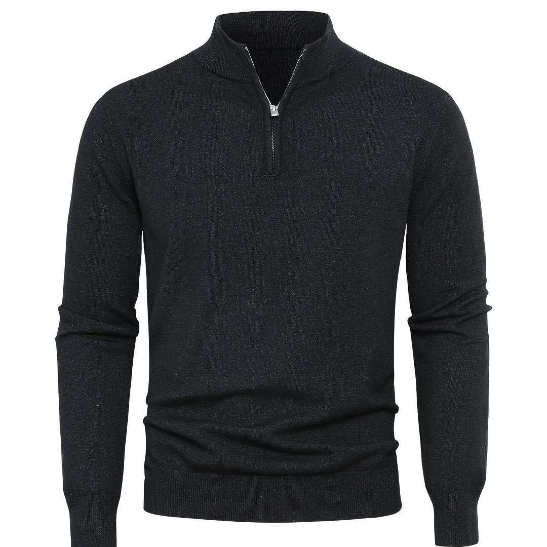 Men's Sweater with Half Zip and Stand-Up Collar