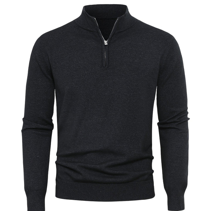 Men's Sweater with Half Zip and Stand-Up Collar