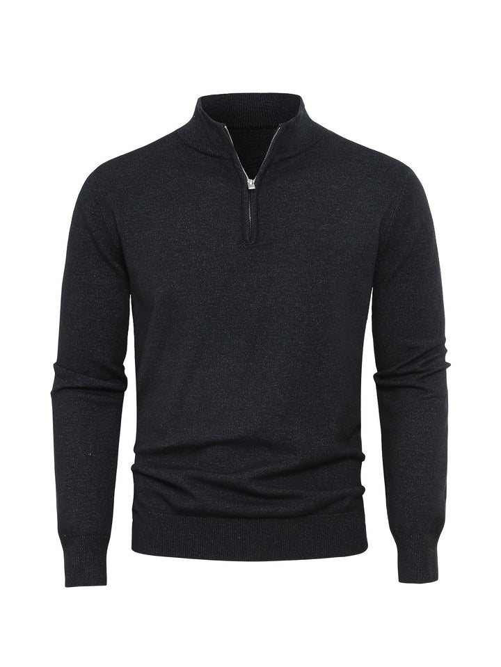 Men's Sweater with Half Zip and Stand-Up Collar