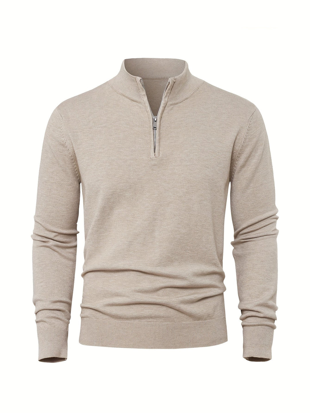 Men's Sweater with Half Zip and Stand-Up Collar