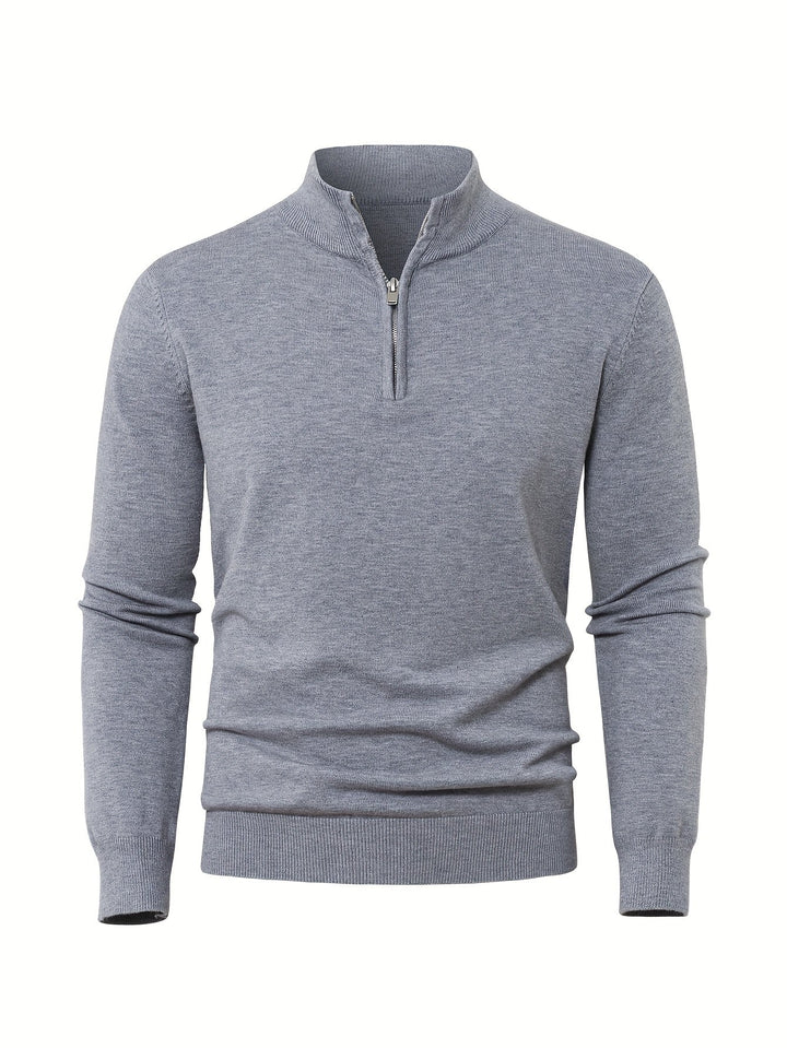 Men's Sweater with Half Zip and Stand-Up Collar