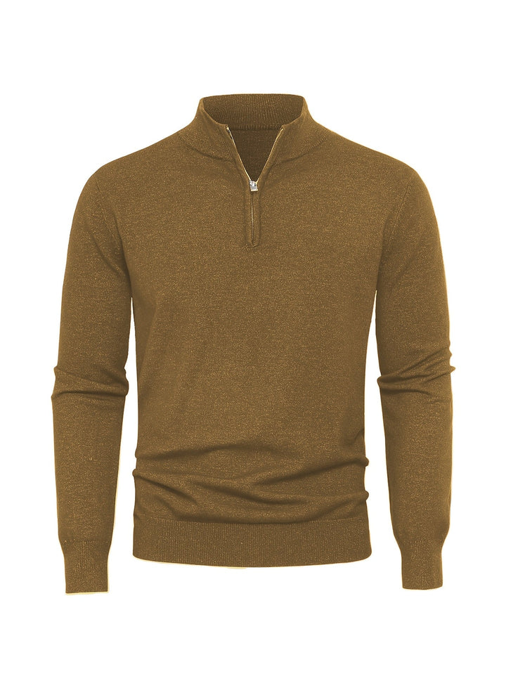 Men's Sweater with Half Zip and Stand-Up Collar