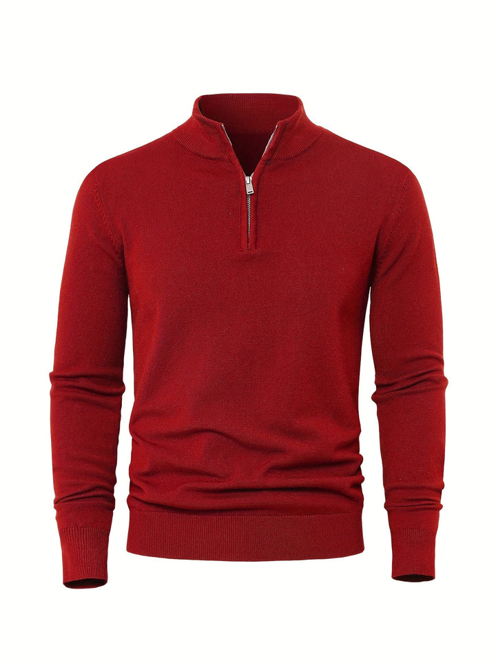 Men's Sweater with Half Zip and Stand-Up Collar