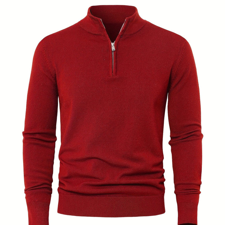Men's Sweater with Half Zip and Stand-Up Collar