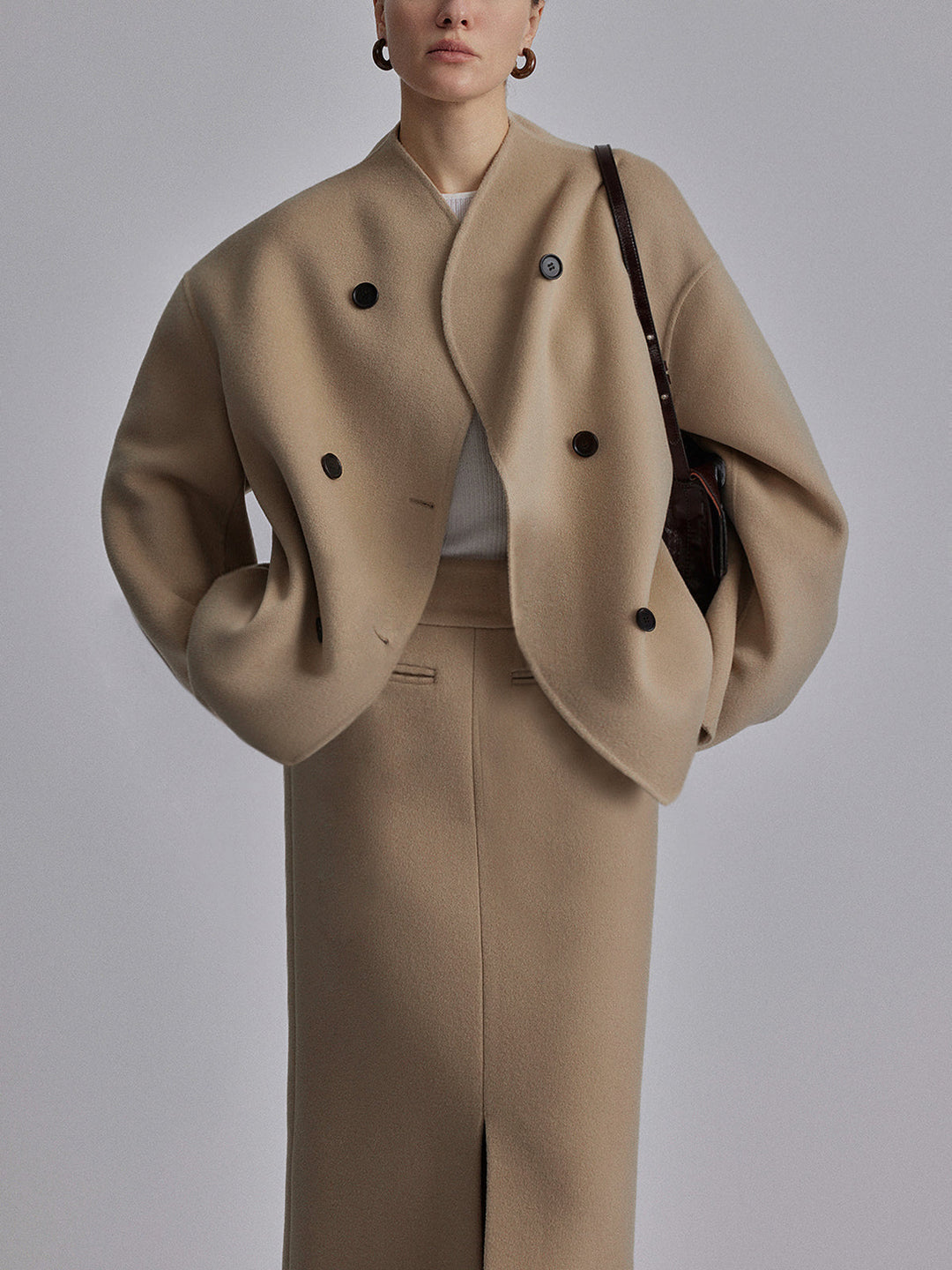 Buttoned Oversized Jacket for Women – Trendy High Collar Jacket