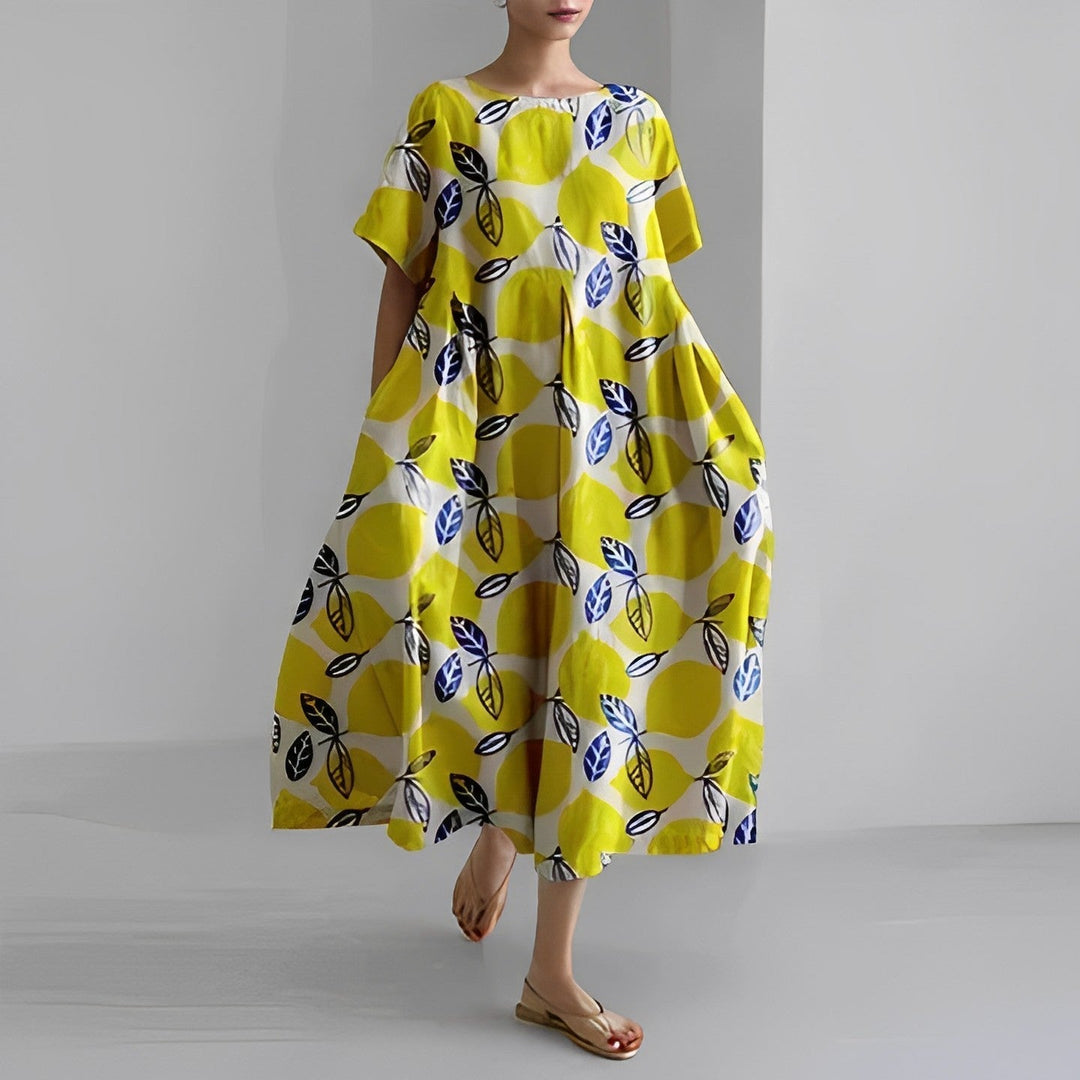 Daisy Loose Maxi Dress with Great Retro Wave, view 5 - Elena Harper