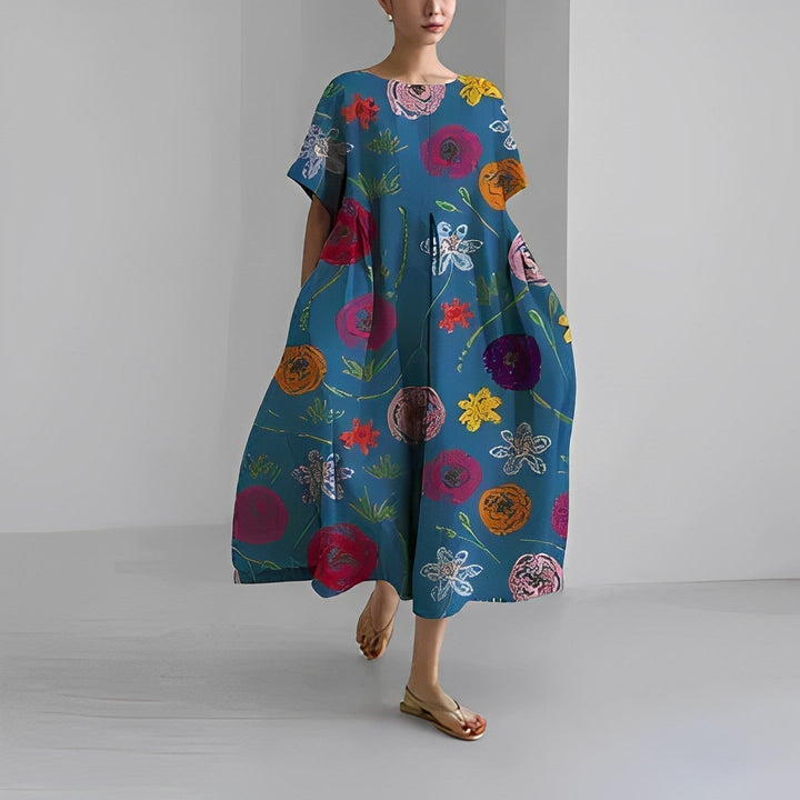 Daisy Loose Maxi Dress with Great Retro Wave, view 4 - Elena Harper