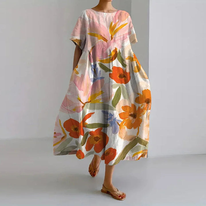 Urelia | Summer Midi Dress with Watercolour Floral Print