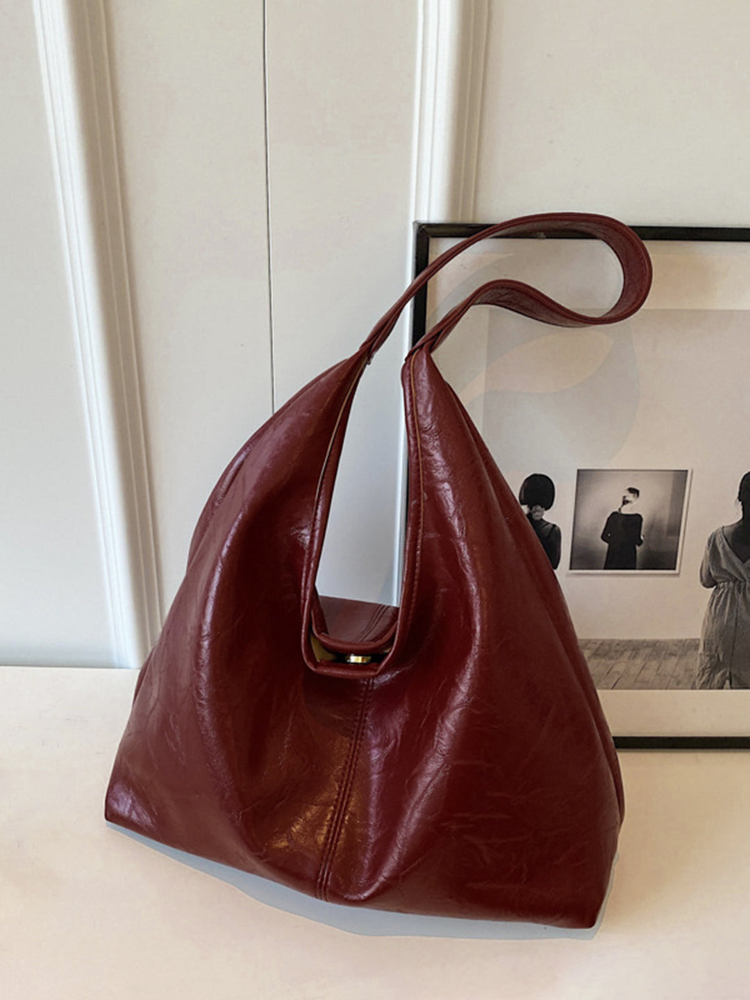 Glossy Soft-Structured Hobo Bag