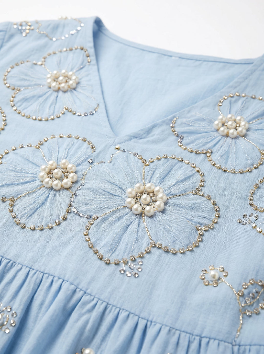 Close-up of the Lena floral midi dress by Emma & Rose Cape Town, showcasing the intricate floral pattern and elegant fabric.