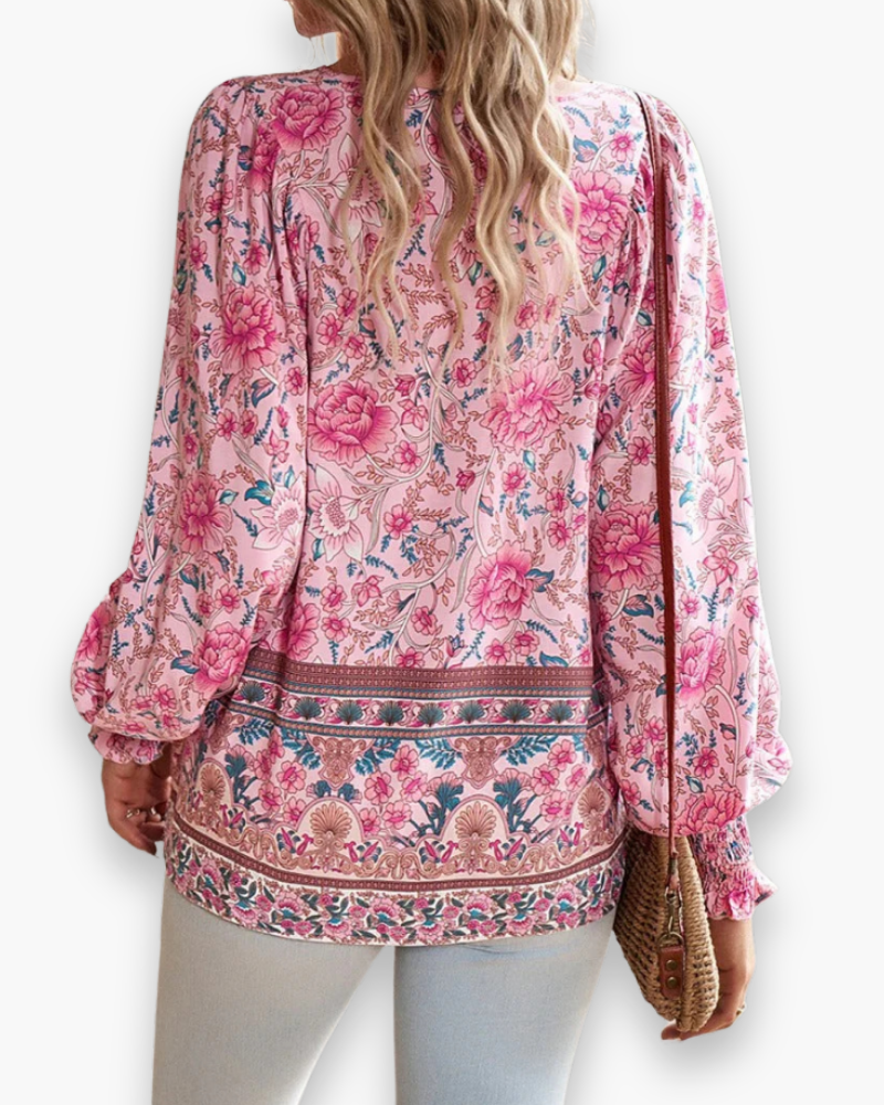 Flower Blouse with V-Neck for Women