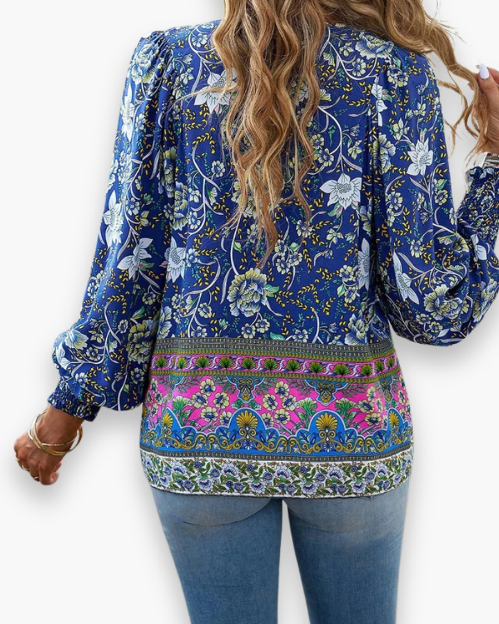 Flower Blouse with V-Neck for Women