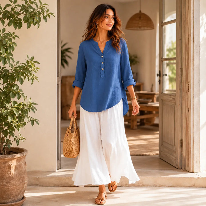Amberlys Airy Blouse with V-Neck and Buttons - Elena Harper