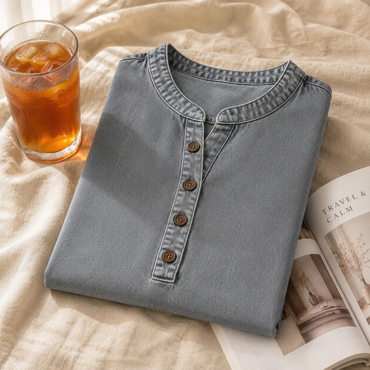 Avelyn Henley Tunic Top with Side Buttons for Women - Elena Harper