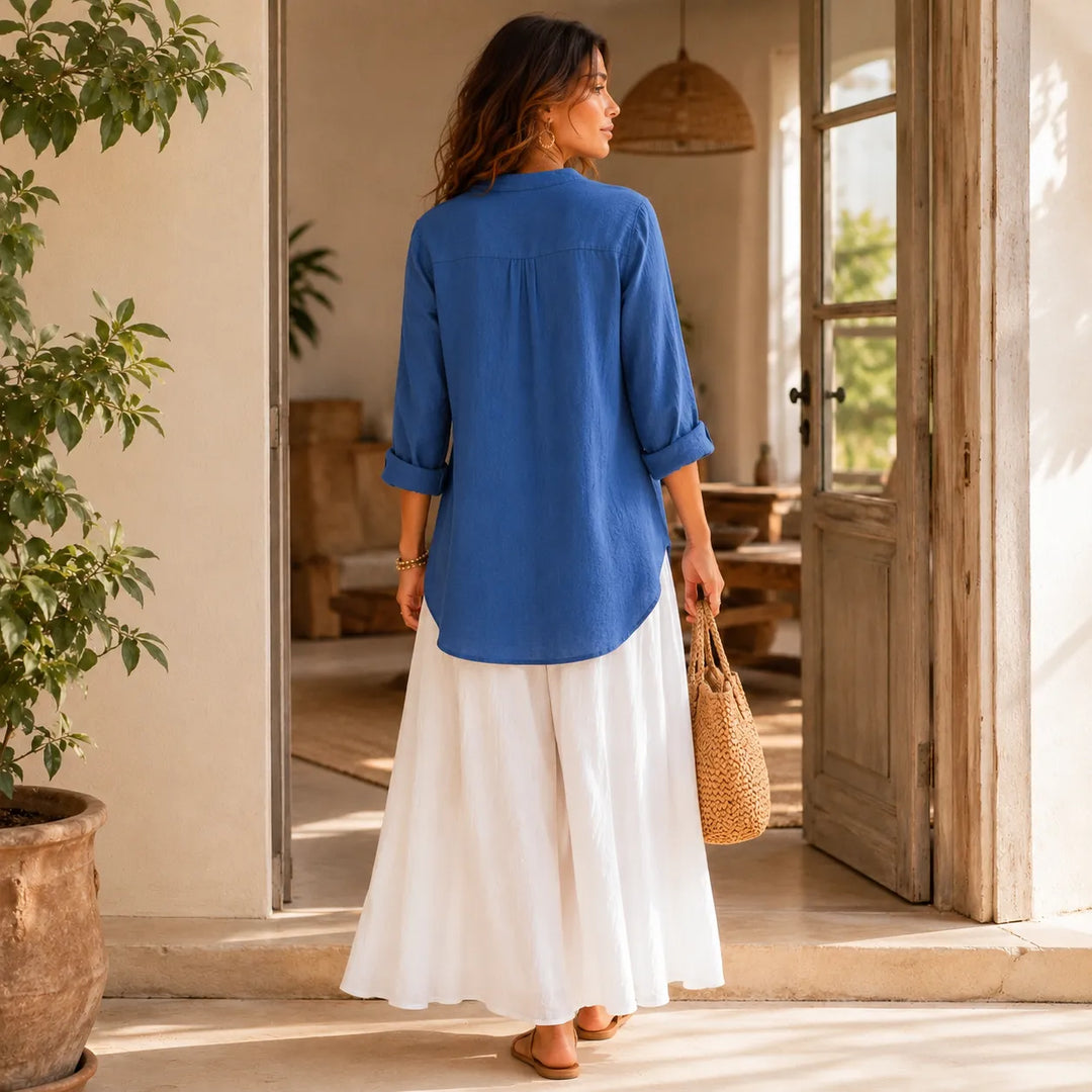 Amberlys Airy Blouse with V-Neck and Buttons - Elena Harper