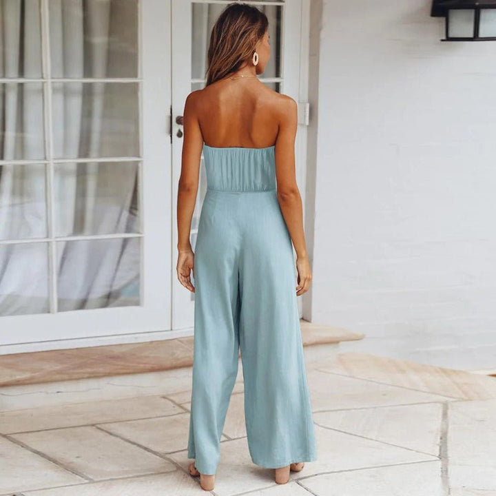 Women's Strapless Jumpsuit with Wide Legs – Elegant Tied Waist
