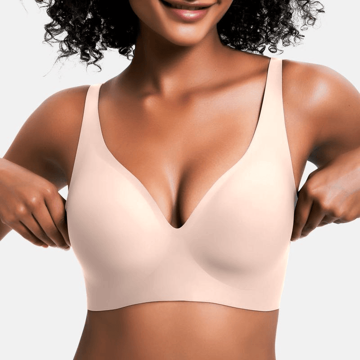 Lila Miela™ Jelly Bra by Emma & Rose Durban, women's wireless V-neck bra with soft nylon blend for comfort and light lift.