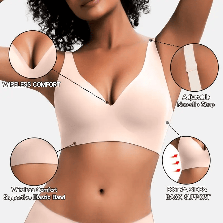 Lila Miela™ wireless jelly bra with V-neck design, soft nylon blend, and comfortable lift for women's bras by Emma & Rose Durban