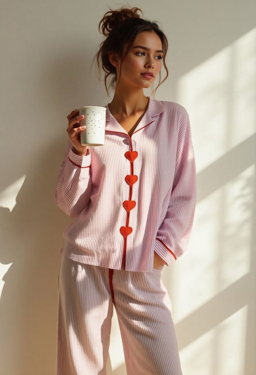 Pajama Set Two Piece Heart Button Lounge Set