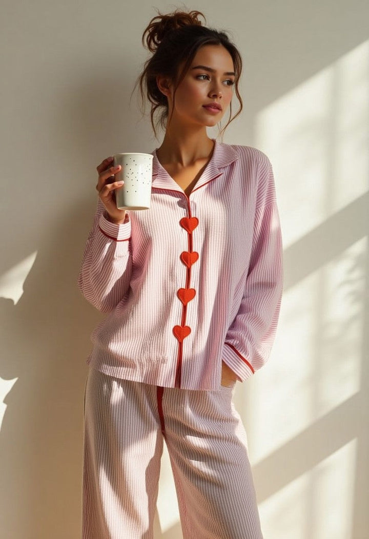 Pajama Set Two Piece Heart Button Lounge Set