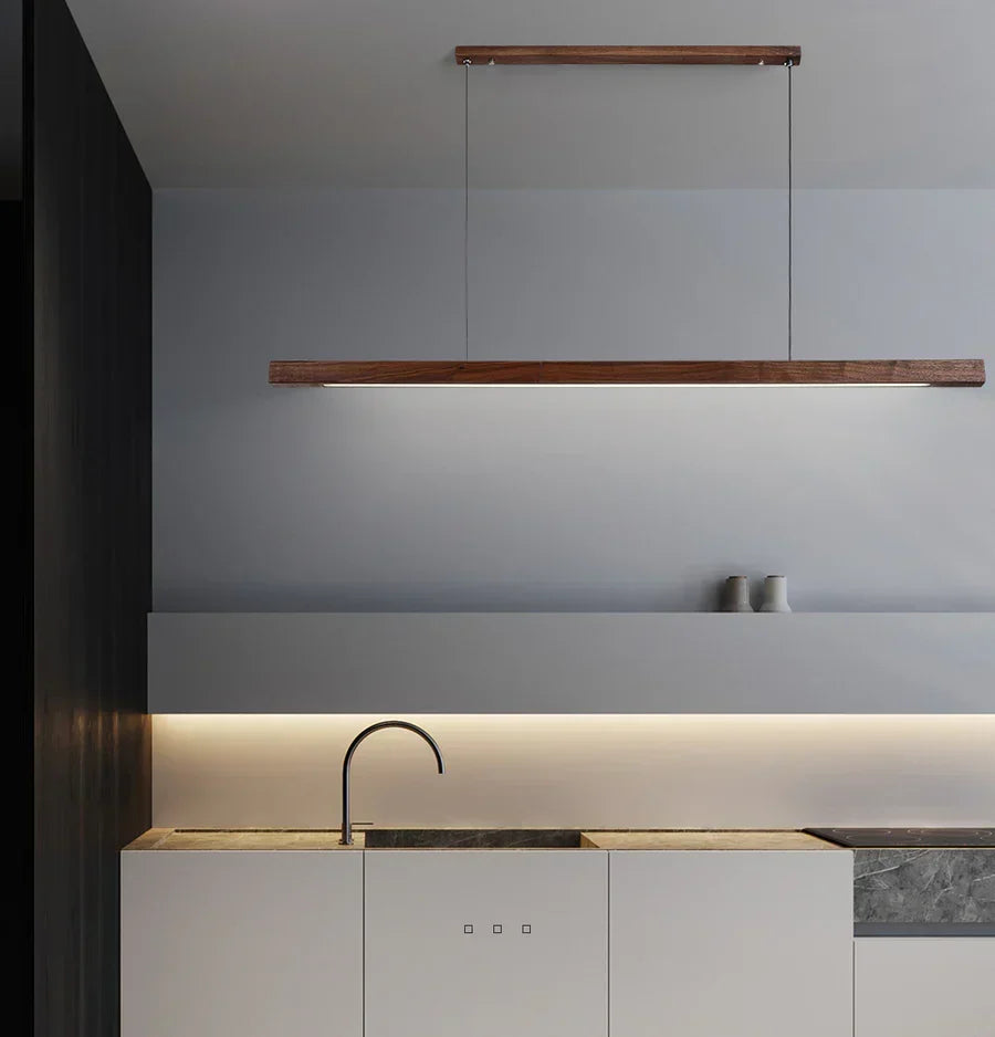 Wooden LED Pendant Lamp with Slim Beam - Linear Design