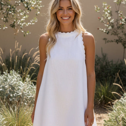 Scallop Hem Sleeveless Summer Mini Dress