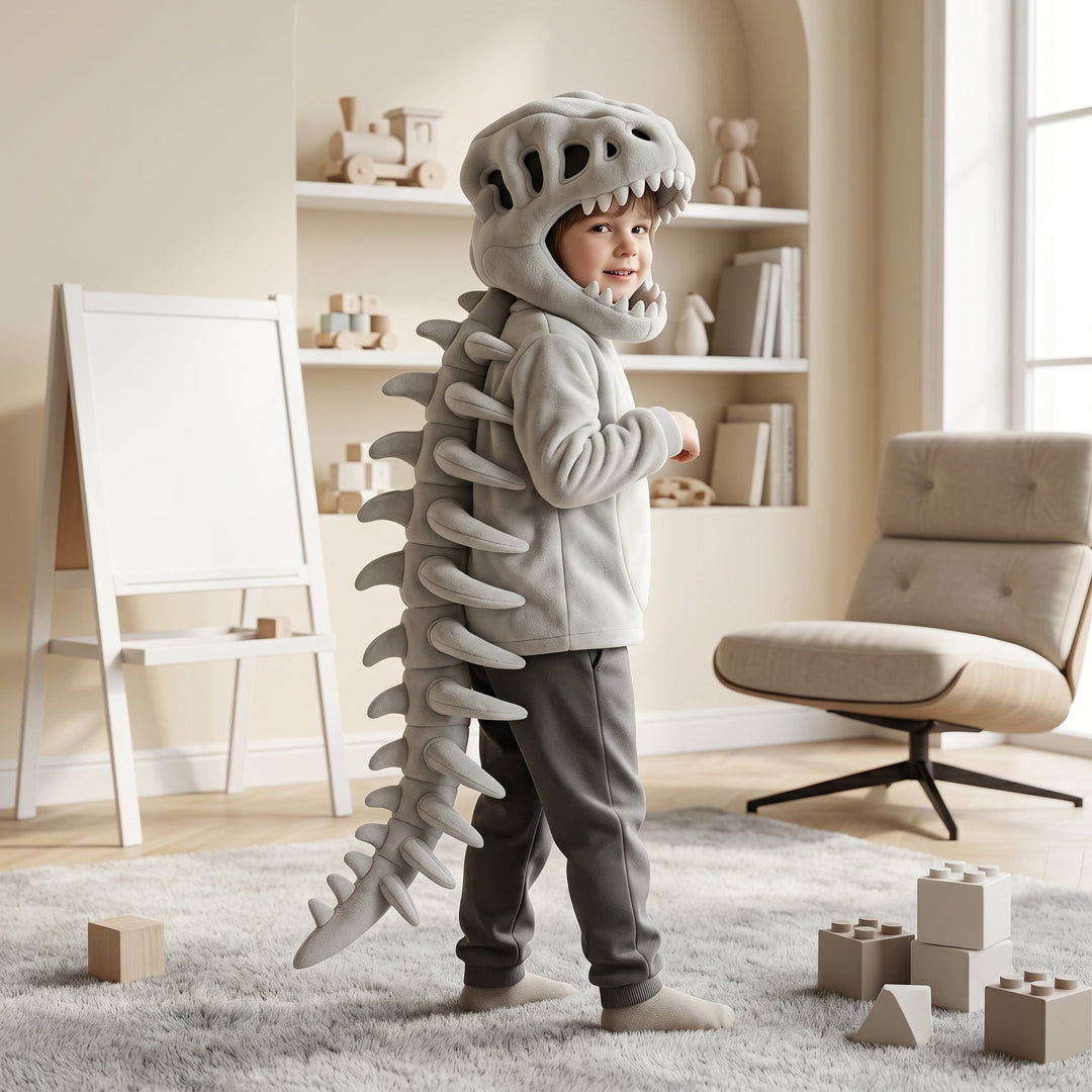 Kids Dinosaur Cape with Hood – Plush Skeleton Back