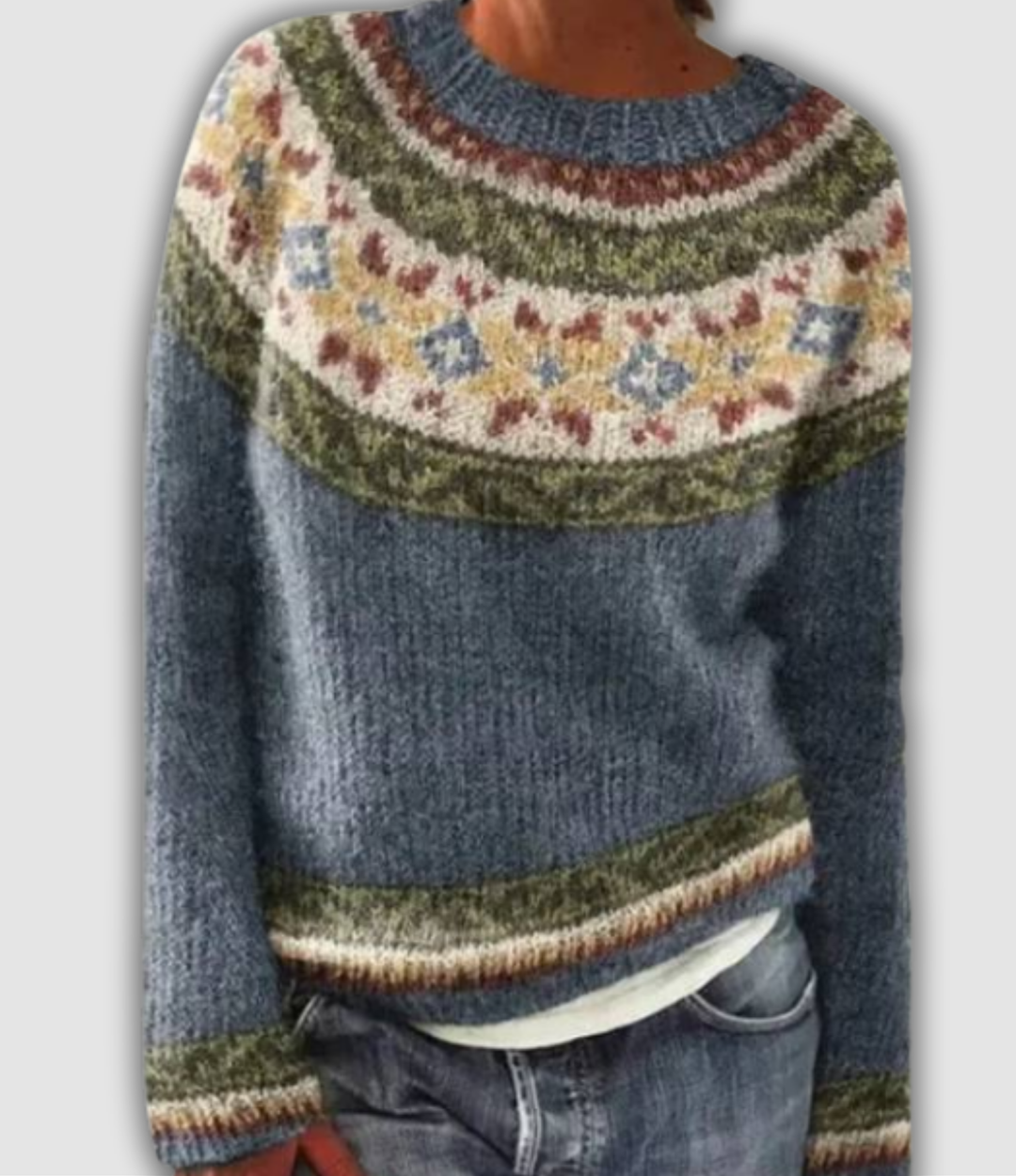 Emma & Rose Cape Town Heritage Sweater, close-up of cozy knit in neutral tones, highlighting classic style and textured fabric.