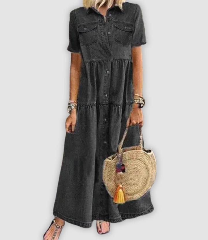 Lyla Stylish Denim Dress, Comfortable Fit., view 4 - Elena Harper