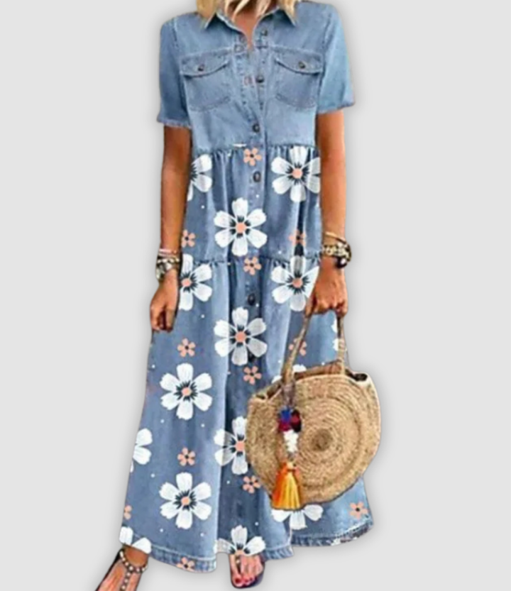 Lyla Stylish Denim Dress, Comfortable Fit., view 2 - Elena Harper