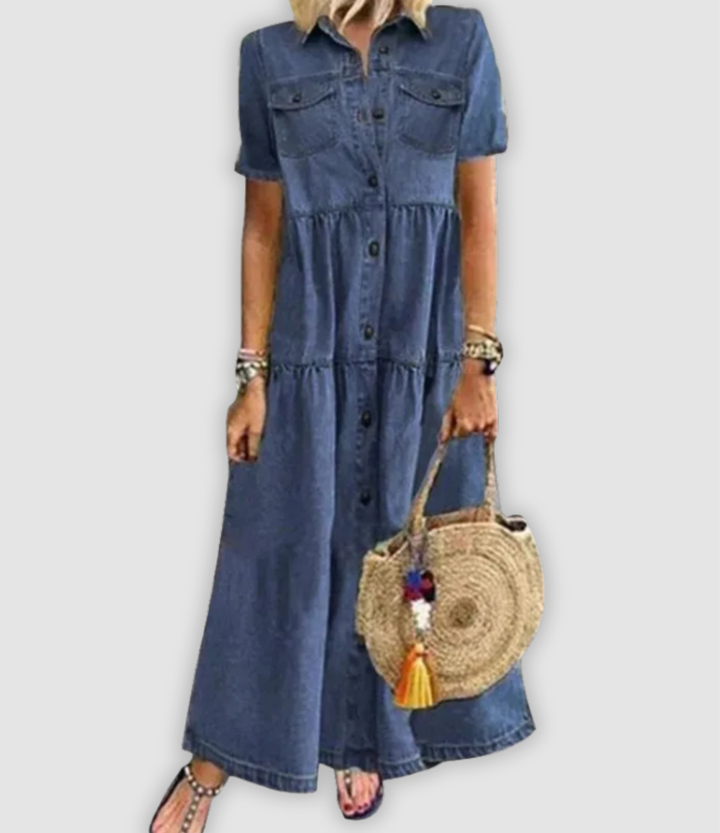 Lyla Stylish Denim Dress, Comfortable Fit., view 3 - Elena Harper