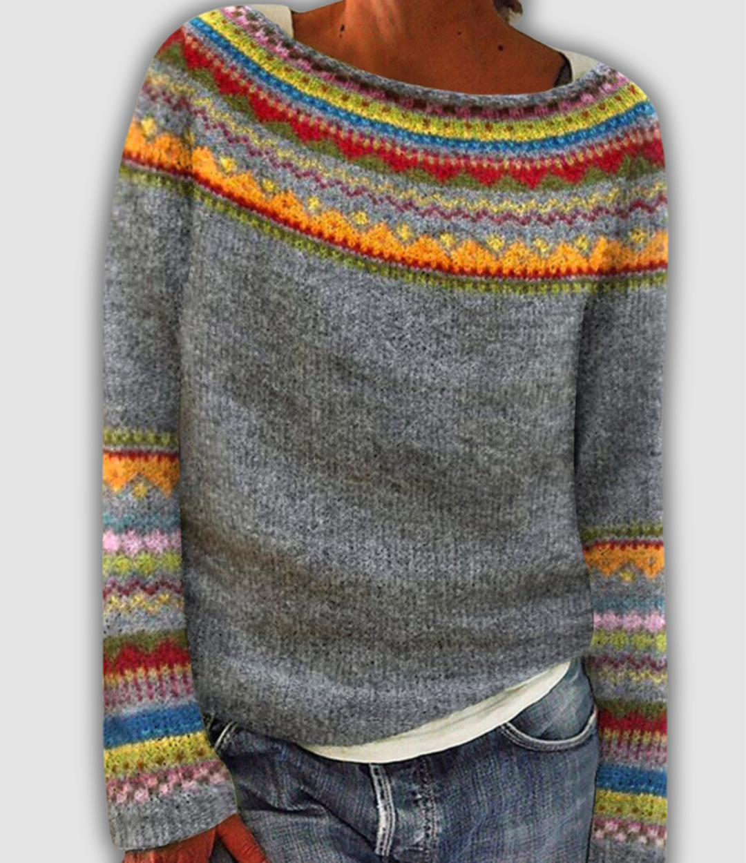 Emma & Rose Cape Town retro sweater paired with classic loafers, showcasing casual style and cozy knit fabric.