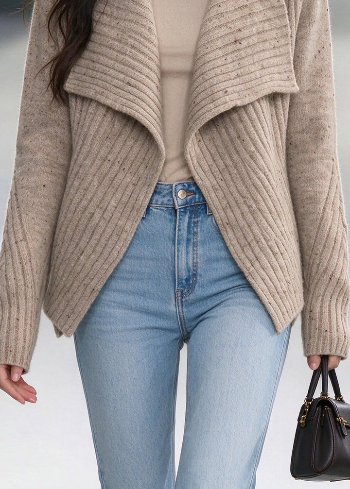 Women's Cardigan with Asymmetrical Hem and Peter Pan Collar