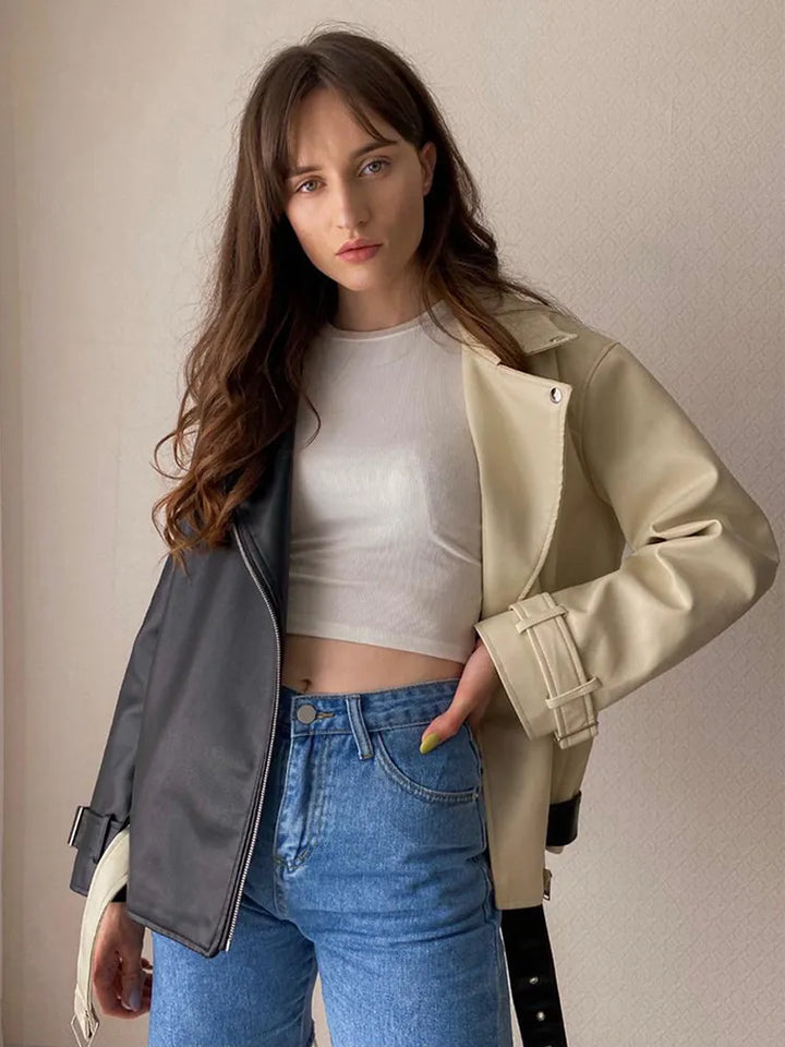 Lozenda - Colour-Block-Lederjacke für Damen