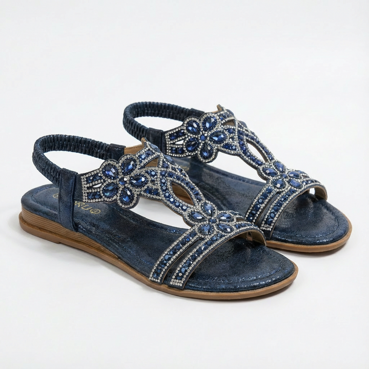 Lucia | Women's Wedge Sandals with Gemstone Accents and Elastic Strap | Glamorous