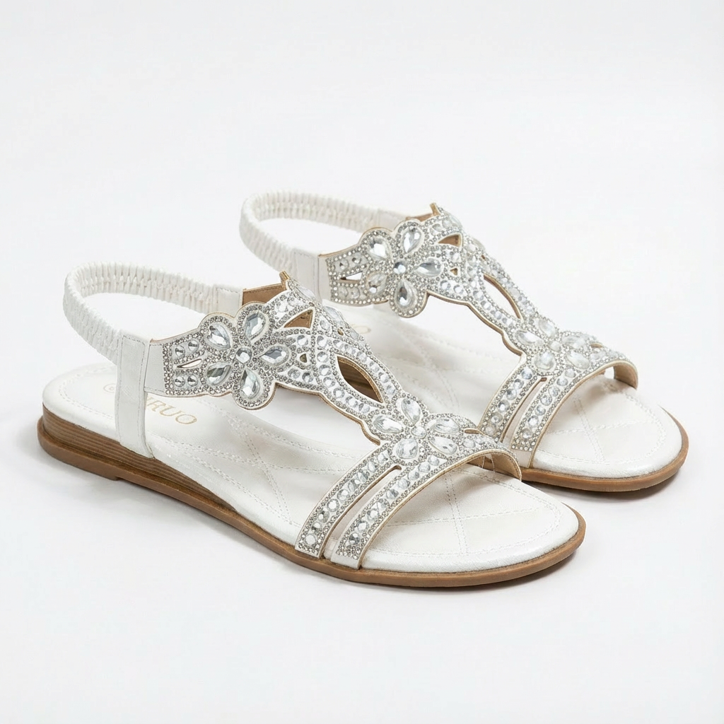 Lucia | Women's Wedge Sandals with Gemstone Accents and Elastic Strap | Glamorous